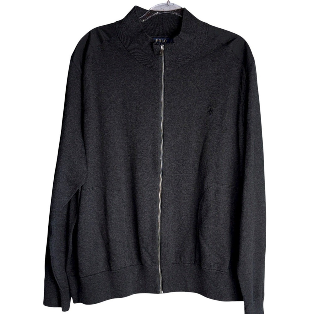 Polo Ralph Lauren Mens 2XLB Naomi Glasses Dark Gray Full Zip Sweater NWT